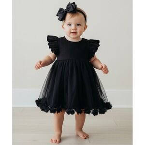 NEW Black Tulle Girls 3-6‎ Months Ruffle Flower Tutu Dress Baby Coquette